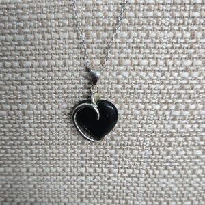 Chic Black Heart Pendant Necklace 925 Silver
